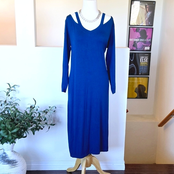 YanaK Dresses & Skirts - 🏷️YANAK Cutout Teal Cotton Spandex Longsleeve Midi Dress XL